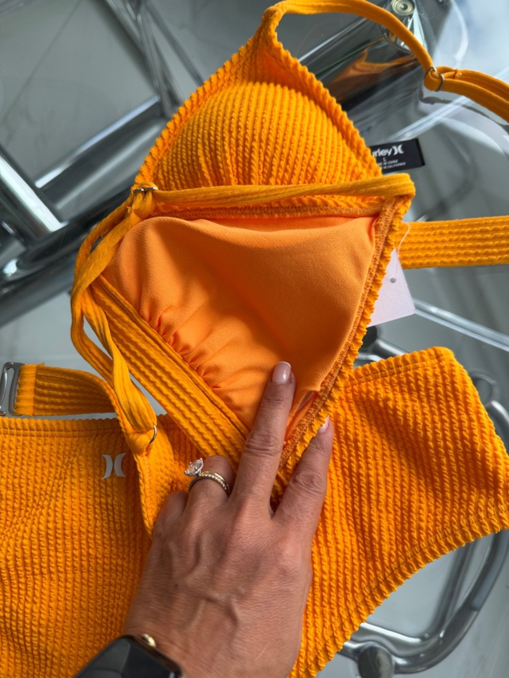 Hurley Bright Orange Ribbed Triangle Bikini - Picture 4 of 5